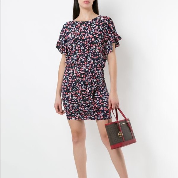 Michael Kors Floral Matte Jersey Ruffled Dress Size XS - Picture 1 of 12